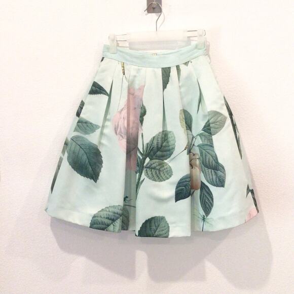 TED BAKER Floral Print Full A-line Pleated Satin Skirt size ) - Picture 2 of 7